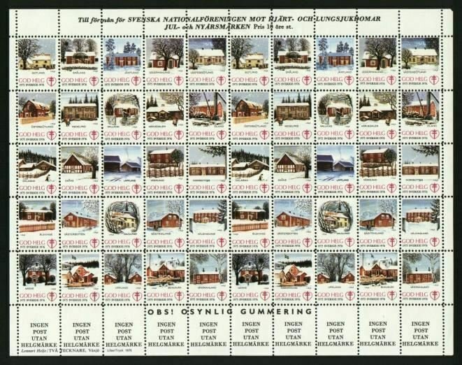 Sweden. Christmas Seal  Unfolded 1975/76 Mnh Full  Sheet. Farms In Sweden