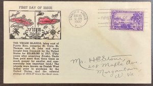802 Parsons/Autry Hand Painted cachet Virgin  Islands Territory FDC 1937