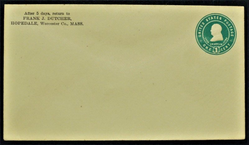 1903 US Sc. #U380 stamped envelope, 1 cent mint entire, very good shape 