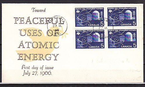 Canada, Scott cat. 449. Atomic Energy, Block/4. First day cover. ^