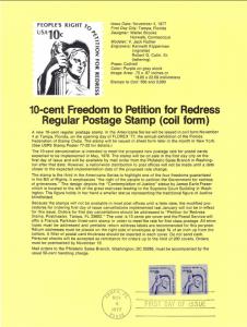 US SP398A Petition For Redress Coil 1617 Souvenir Page FDC