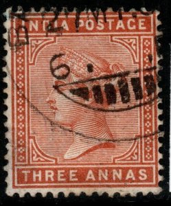 INDIA SG94 1890 3a BROWN-ORANGE USED