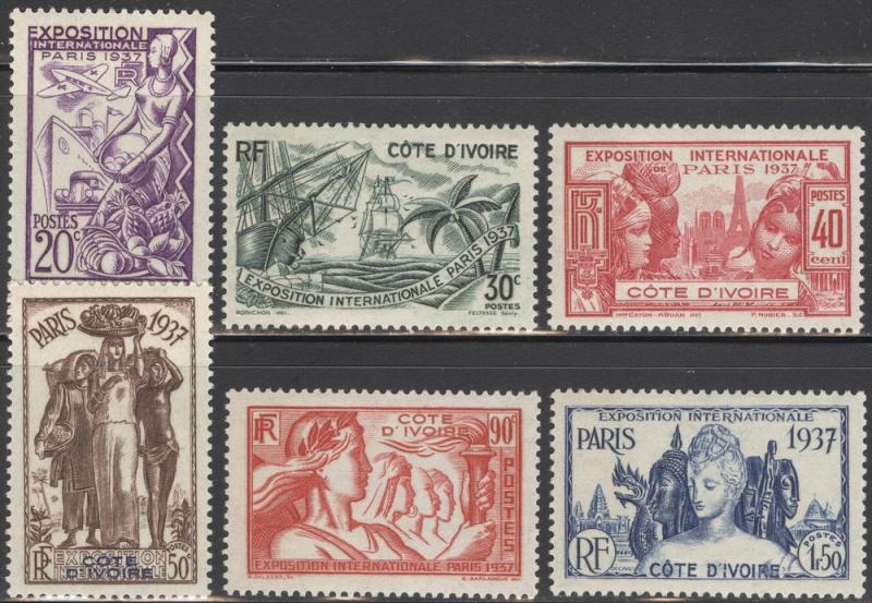 Cote D'ivoire Ivory Coast 1937 SC #152-157 Set of 6 MH