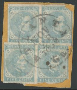 CSA Scott #6 2 Used Pairs of Confederate Stamps on Piece Atlanta, GA Nov 28 1862