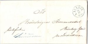 Norway Laurvig 1856 single-ring cds on Stampless Folded Letter to Fredrikstad...