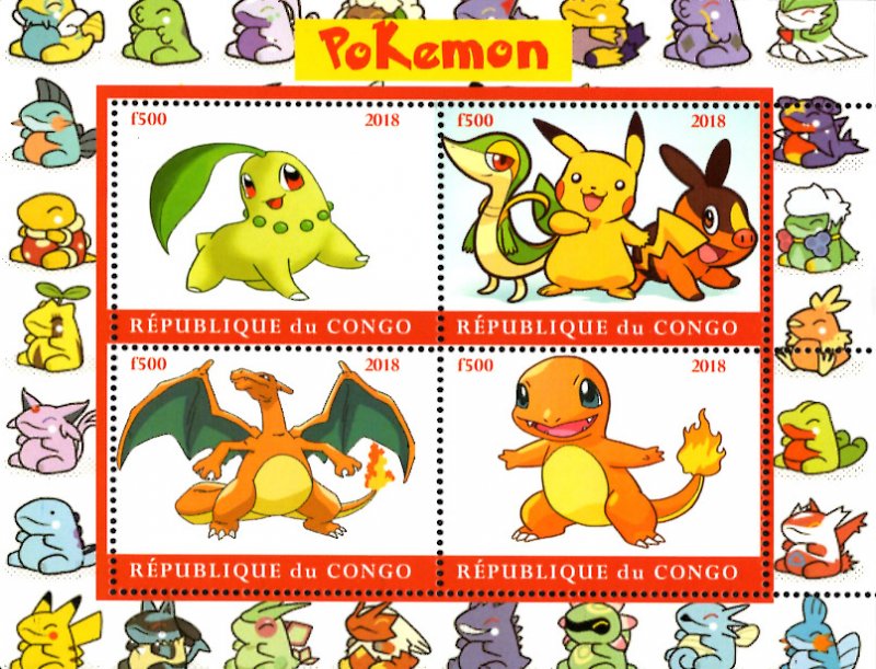 Congo 2018 Pokemon Cartoon Characters Pikachu 4v Mint S/S. (#06)