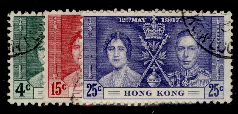 HONG KONG GVI SG137-139, coronation set, FINE USED. Cat £15.