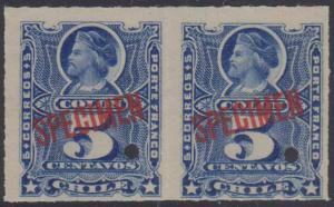 CHILE 1878-99 COLUMBUS Sc 28 PAIR OVPTD SPECIMEN, PUNCH HOLED MNH VF 