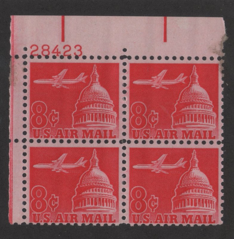 C64a 8c Capitol 28423 UL Plate Block Spot of Glazed Gum at Top