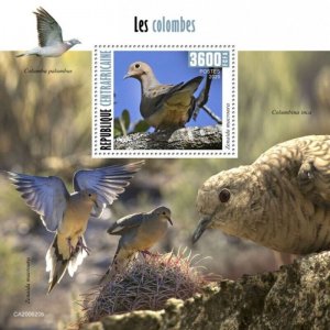 Central Africa - 2020 Mourning Doves - Stamp Souvenir Sheet - CA200620b