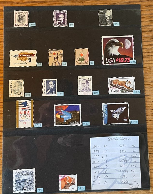 Collection of used high denomination US Stamps, including #1295 and #2122