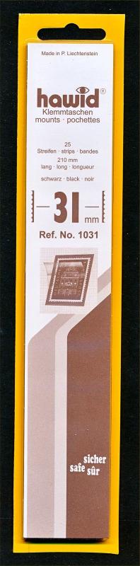 Hawid Stamp Mount Size 31/210mm - BLACK (Pack of 25) (31x210  31mm)  STRIP  1031 