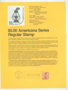 US SP391/1612 1979 $5 railway lamp, americana series, on official usps souv. page FDC, #1612 with first day cancel