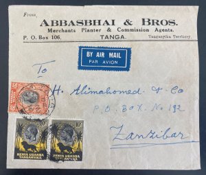 1936 Tanga Tanganyika airmail Commercial Cover To Zanzibar