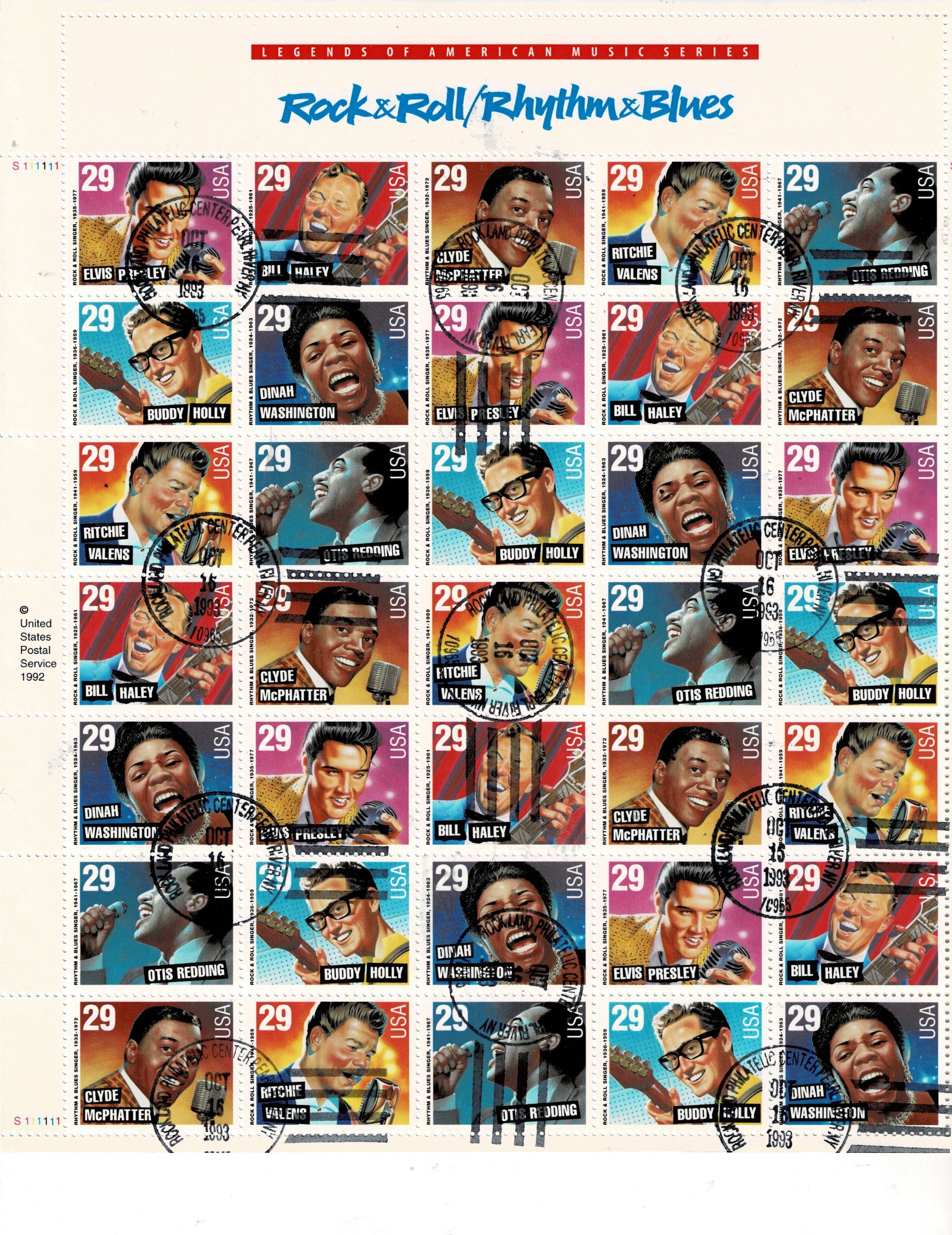 Rock Roll Rhythm Blues 2724 30 29c Postage Sheet CTO United rock-roll-rhythm-blues-2724-30-29c-postage-sheet-cto-united