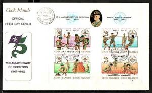 Cook Is., Scott cat. 704. Scout Anniversary s/sheet. Large First day cover. ^