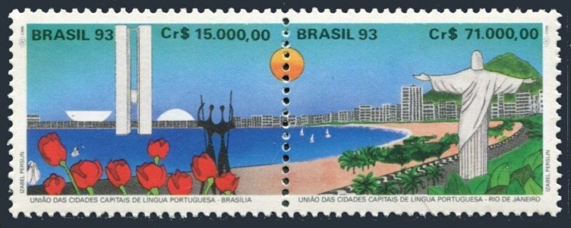 Brazil 2414 ab pair,MNH.Mi 2532-2533. Union Portuguese Speaking Capitals 1993.