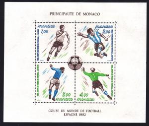 Monaco 1322 MNH 1982 World Cup Soccer Players Souvenir Sheet of 4 Very Fine