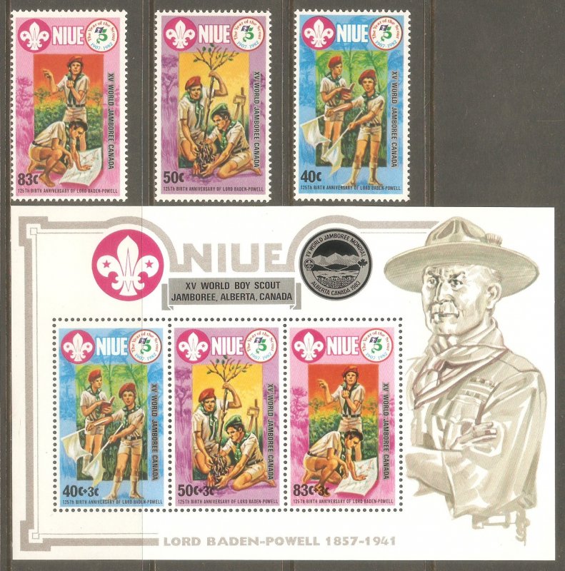 NIUE Sc# 376 - 379 MNH FVF Set-3+SS Baden-Powell Boy Scouts Jamboree Flag