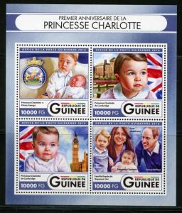 GUINEA 2016 FIRST BIRTHDAY PRINCESS CHARLOTTE WITH KATE ,WILLIAM & GEORGE  SHEET