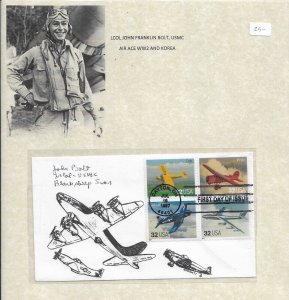 LCol John Bolt, USMC Air Ace WW2 & Korea on 32c Airplanes 1997 FDC (53171)