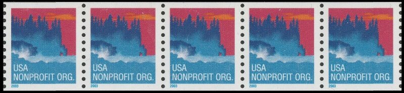 US 3775 Sea Coast Nonprofit 5c coil strip BCA (5 stamps) MNH 2003