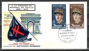 New Hebrides, French. Scott cat. 158-159 General De Gaulle. First day cover.