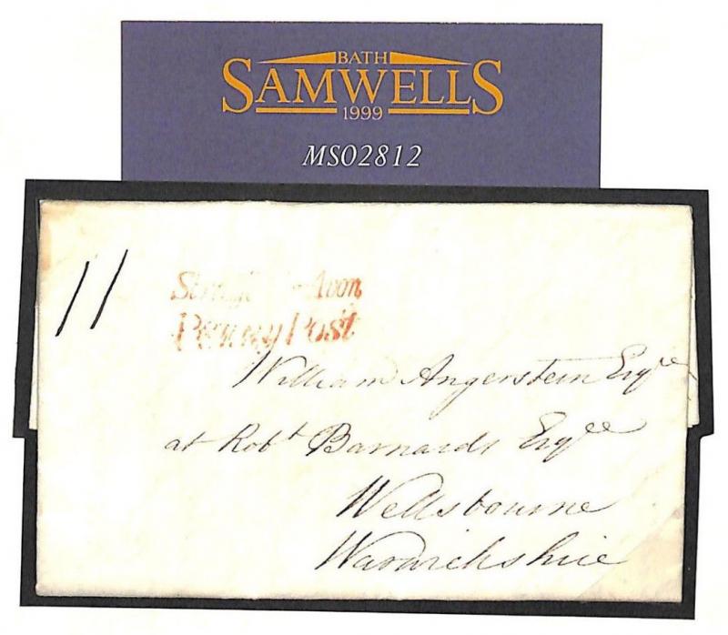 GB WARWICKS Cover *Stratford-on-Avon Penny Post* 1839 Ex Brandon Suffolk MS2812