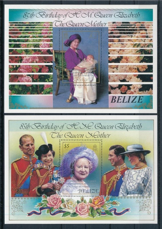 [104857] Belize 1985 Royalty Queen Mother Earth summit surcharge 2 Sheets MNH