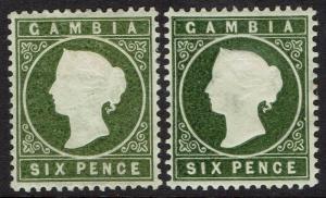 GAMBIA 1886 QV CAMEO 6D 2 SHADES 