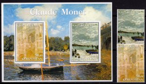 Kyrgyzstan 2001 CLAUDE MONET PAINTINGS - SHIPS - Set (2) + Souvenir Sheet MNH