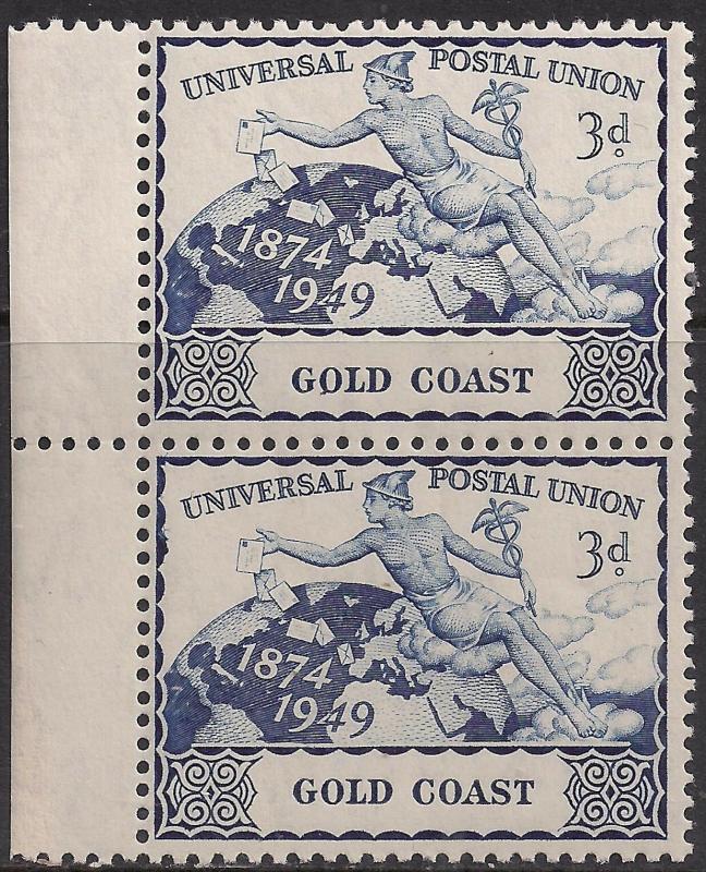 Gold Coast 1949 KGV1 3d Deep Blue Pair UPU  Umm SG 151 ( H1262 )