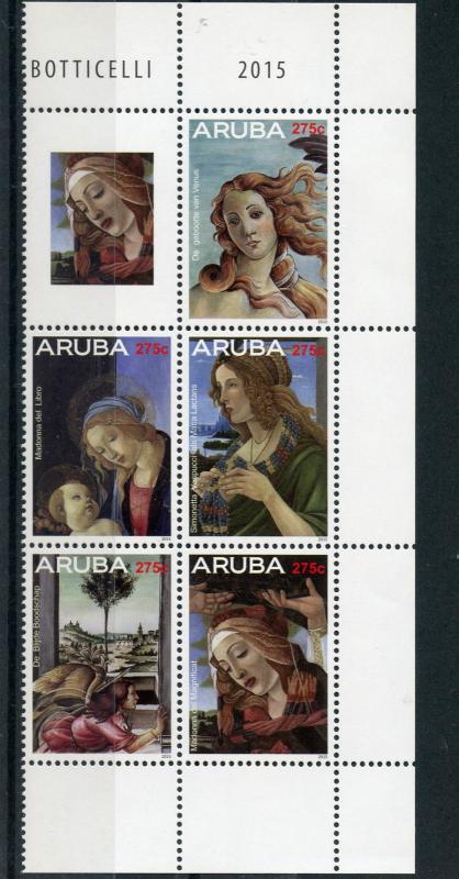 Aruba 2015 MNH Sandro Botticelli 5v Block Set Art Birth of Venus Madonna