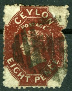 CEYLON, 1863, Queen Victoria, 8 P. brown, SC # 54a, water. 2a, USED.