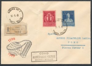 1949 Italian Republic - Alessandro Volta, n . 611/612, registered letter FDC, t