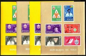 Togo, Scott cat. 406a. Togo Scouts on 4 s/sheets. PERF & IMPERF. ^