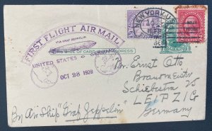 1928 New York USA LZ 127 Graf Zeppelin Airmail PC cover To Leipzig Germany