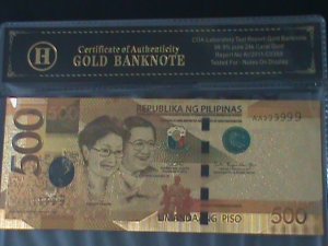 ​PHILIPPINES-2019-24 KARAT GOLD REPLICA $500 PESO BANK NOTE-WITH CERIFICATE VF