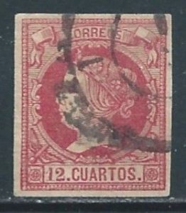 Spain #51 Used 12c Queen Isabella II - Tinted Paper