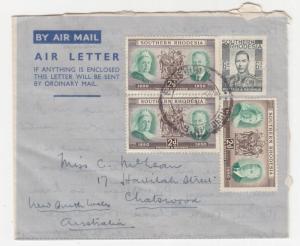 SOUTHERN RHODESIA, Air Letter, 1950 KGVI 6d., uprated, 2d. (3), Salisbury