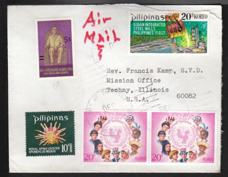 Philippines to Techney IL 1970 Airmail cover 