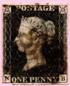 GBR SC #1 U (N,B) 1840 Queen Victoria 4 margins CV $375.00