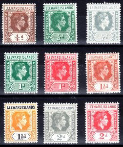 1938-51 LEEWARD ISLANDS KGVI 9 VALUES (SG#95-104) MH VF