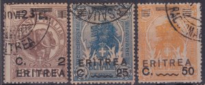 Eritrea 1922 Part Set #58, 62, 63 fvf u fvf
