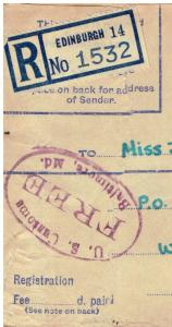 RARE SCOTLAND - used ( 51/2) PENCE CROSS LINE REGISTER LETTER ENVELOPE 1948