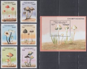 BENIN # Sc # 877-83 CPL MNH SET of 6 + S/S of VARIOUS MUSHROOMS