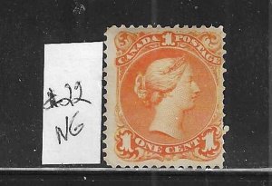 CANADA SCOTT #22 1868-76 LARGE QUEEN 1C (BROWN RED) PERF 12- MINT NO GUM