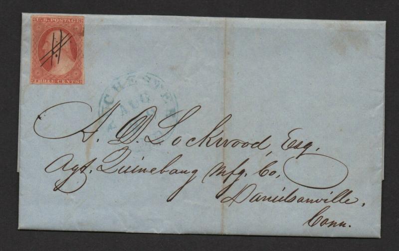 $US Sc#10 yellowish O.B. shape signed Temple Manchester NH 1851 cover