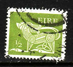 Ireland-Sc#290-used 1/2p yellow green-Dog-Animals-1971-75-