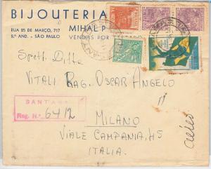 54398 - BRAZIL -  POSTAL HISTORY: REGISTERED COVER to ITALY  1951   FOOTBALL